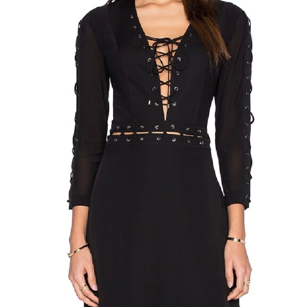 Incredible NWT Haute Hippie black silk Lace Up dress. So many details! MSRP $695